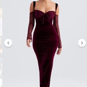 Lace Sleeve Bodycon Velvet Formal Party Maxi Dress 
Color: Burgundy 
Size: M